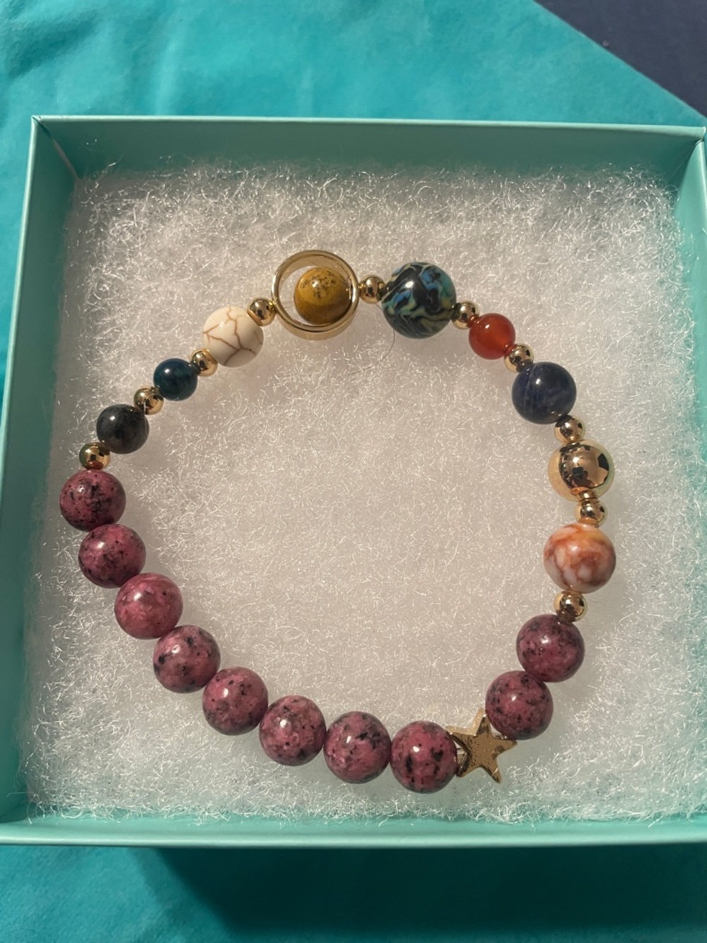JBloom Multicolor Beaded Stretch Bracelet with Pink Stone Accents